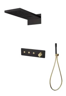 Boheme Fusion Душевой комплект встраиваемый - смеситель, верхний и ручной душ, цвет: black/gold 130-BG