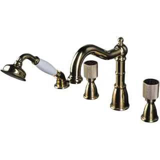 Boheme Royal Cristal Смеситель на борт ванны, 4 отв., с ручным душем, внешняя часть, цвет: gold 395-Royal/CRST black