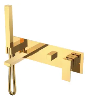 Boheme Qubic Смеситель встраиваемый с душевым набором - ручной душ, излив 21 см, шланг, цвет: gold 474-2-G