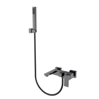 Boheme Qubic Смеситель для ванны с душевым комплектом: ручной душ, излив 20см, цвет:shine gun metall 473-SGM