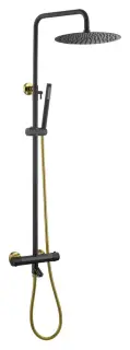 Boheme Uno Душевая стойка: термостат, руч. душ 1 вид струи, шланг, верх. душ 30 см, цвет: black/gold 468-T-BG