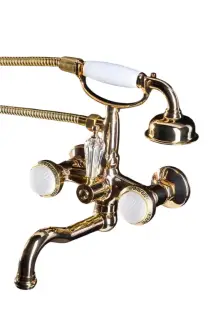 Boheme Satine Смеситель для ванны с душевым комплектом: ручной душ, шланг, излив 21,5 см, цвет: gold 293-ST