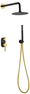 Boheme Uno Душевой комплект встраиваемый - смеситель, верхний, ручной душ, шланг, цвет: black/gold 464-BG