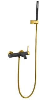 Boheme Uno Смеситель для ванны с душевым комплектом: ручной душ, шланг, излив 19 см, цвет:black/gold 463-BG