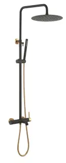 Boheme Uno Душевая стойка: смеситель, ручной душ, шланг, верхний душ 30 см, цвет: black/gold 468-BG