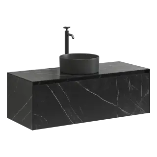 Тумба подвесная SANCOS Stone из керамогранита с одним выдвижным ящиком и столешницей из керамогранита 1200х400х495, керамогранит Nero Marquina, арт. ST120NM