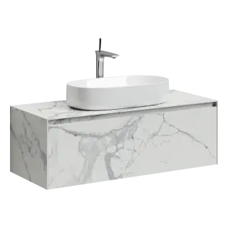 Тумба подвесная SANCOS Stone из керамогранита с одним выдвижным ящиком и столешницей из керамогранита 1200х400х495, керамогранит Statuario white, арт. ST120SV