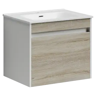 Тумба подвесная SANCOS Smart 590х450х500, c двумя ящиками оснащенными доводчиками, дуб бардолино/белый , арт. SM60E