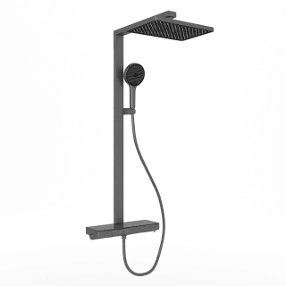 Душевая стойка SANCOS Ваш (Vos) с термостатическим смесителем, изливом, полкой, шлангом 1,5 м, верхним и ручным душем, цвет вороненая сталь, арт. SC6100GG