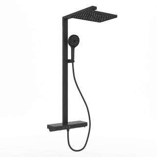 Душевая стойка SANCOS Ваш (Vos) с термостатическим смесителем, изливом, полкой, шлангом 1,5 м, верхним и ручным душем, цвет черный матовый, арт. SC6100MB