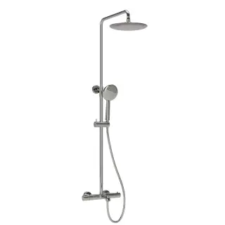 Душевая стойка с изливом и термостатом для ванны/душа Гейм (Game), с регулировкой по высоте,  цвет хром, арт.SC3001LCH