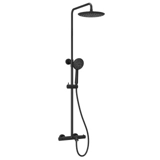 Душевая стойка с изливом и термостатом для ванны/душа Гейм (Game), с регулировкой по высоте, цвет черный матовый, арт.SC3001LMB