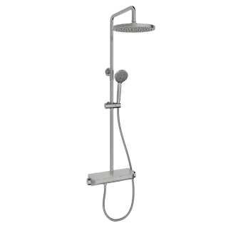 Душевая стойка Sancos Teo (Teо) c термостатом, встроенным изливом,  полкой и с регулировкой по высоте штанги, цвет хром, арт. SC11002CH
