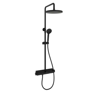 Душевая стойка Sancos Teo (Teо) c термостатом, встроенным изливом, полкой и с регулировкой по высоте штанги, цвет черный матовый, арт. SC11002MB