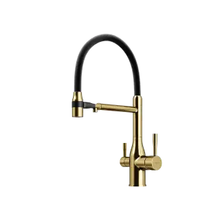 Смеситель для кухни SANCOS Гарда (Garda) с возможностью подключения фильтра для воды, цвет брашированное золото, ПВД(PVD) покрытие, арт. SC4009BG