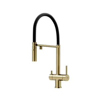 Смеситель для кухни SANCOS Имола (Imola) с возможностью подключения фильтра для воды, цвет брашированное золото с черным изливом, арт. SC4010BGbh