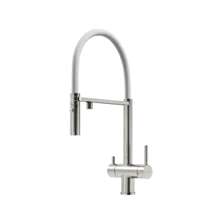 Смеситель для кухни SANCOS Имола (Imola) с возможностью подключения фильтра для воды, цвет брашированный никель с белым изливом, арт. SC4010BNwh