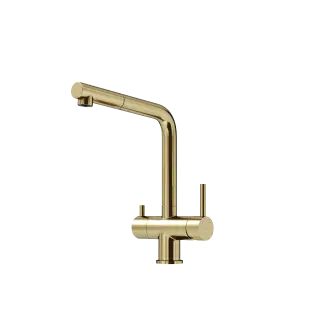 Смеситель для кухни SANCOS Спин (Spin) с поворотным и вытяжным изливом, c краном для фильтрованной воды, цвет брашированное золото, арт. SC4015BG