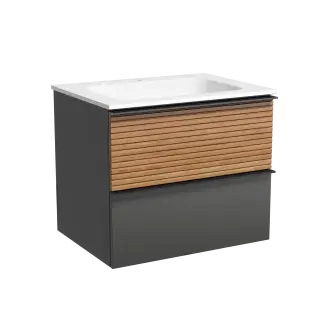 Тумба подвесная SANCOS Delta 590х445х500, c двумя ящиками оснащенными доводчиками, дуб красный/графит , арт. DL60GR