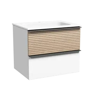 Тумба подвесная SANCOS Delta 590х445х500, c двумя ящиками оснащенными доводчиками,  дуб светлый/белый , арт. DL60W