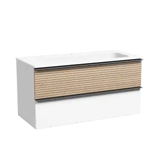 Тумба подвесная SANCOS Delta 995х445х500, c двумя ящиками оснащенными доводчиками,  дуб светлый/белый , арт. DL100W