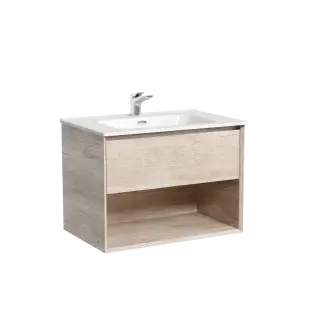 Тумба подвесная SANCOS Marmi 1.0 690х445х520 c одним ящиком оснащенным доводчиками скрытого монтажа и открытой нишей, дуб галифакс натуральный, арт. MR1.070EG