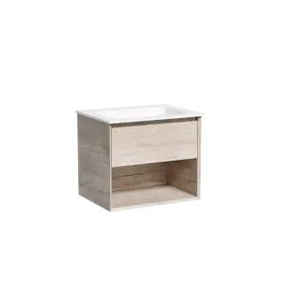 Тумба подвесная SANCOS Marmi 1.0 590х445х520 c одним ящиком оснащенным доводчиками скрытого монтажа и открытой нишей, дуб галифакс натуральный, арт. MR1.060EG
