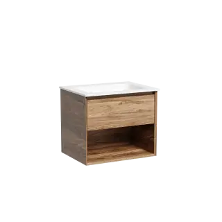 Тумба подвесная SANCOS Marmi 1.0 590х445х520 c одним ящиком оснащенным доводчиками скрытого монтажа и открытой нишей, дуб чарльстон, арт.MR1.060ECH