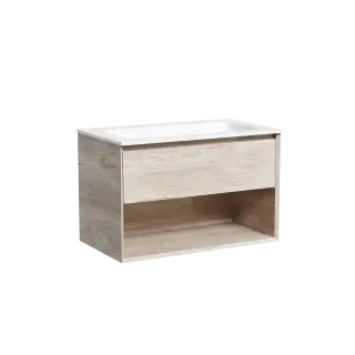 Тумба подвесная SANCOS Marmi 1.0 790х445х520 c одним ящиком оснащенным доводчиками скрытого монтажа и открытой нишей, дуб галифакс натуральный, арт. MR1.080EG