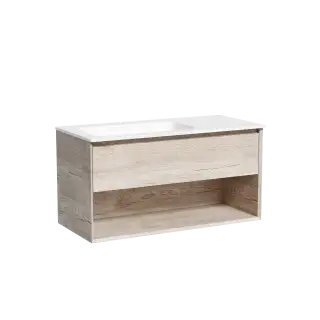Тумба подвесная SANCOS Marmi 1.0 левая, 995х445х520, c одним ящиком оснащенным доводчиками скрытого монтажа и открытой нишей, дуб галифакс натуральный, арт. MR1.0100LEG