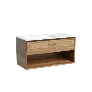 Тумба подвесная SANCOS Marmi 1.0 левая, 995х445х520, c одним ящиком оснащенным доводчиками скрытого монтажа и открытой нишей, дуб чарльстон, арт.MR1.0100LECH