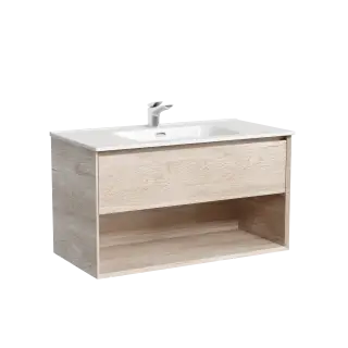 Тумба подвесная SANCOS Marmi 1.0 890х445х520 c одним ящиком оснащенным доводчиками скрытого монтажа и открытой нишей, дуб галифакс натуральный, арт. MR1.090EG