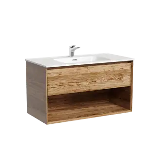 Тумба подвесная SANCOS Marmi 1.0 890х445х520 c одним ящиком оснащенным доводчиками скрытого монтажа и открытой нишей, дуб чарльстон, арт.MR1.090ECH