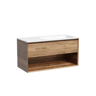 Тумба подвесная SANCOS Marmi 1.0 правая, 995х445х520, c одним ящиком оснащенным доводчиками скрытого монтажа и открытой нишей, дуб чарльстон, арт.MR1.0100RECH