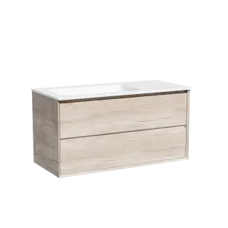 Тумба подвесная SANCOS Marmi 2.0 левая, 995х445х520, c двумя ящиками оснащенными доводчиками скрытого монтажа, цвет дуб галифакс натуральный, арт. MR2.0100LEG