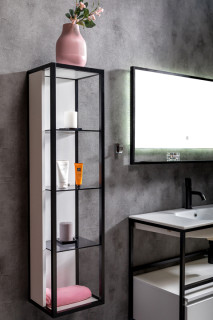 Пенал LOFT высокий белый, полки стекло