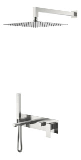 Смеситель встроенный + верхний+ ручной душ Qubic Brushed Nickel с изливом