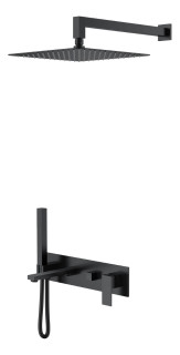Смеситель встроенный + верхний+ ручной душ Qubic Matt Black с изливом