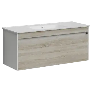 Тумба подвесная SANCOS Ум (Smart) 120x45x50 c двумя ящиками оснащенными доводчиками, дуб бардолино/белый, арт. SM120-1E