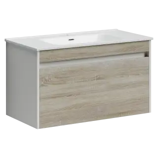 Тумба подвесная SANCOS Ум (Smart) 90x45x50 c двумя ящиками оснащенными доводчиками, дуб бардолино/белый, арт. SM90E