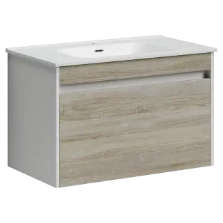 Тумба подвесная SANCOS Ум (Smart) 80x45x50 c двумя ящиками оснащенными доводчиками, дуб бардолино/белый, арт. SM80E