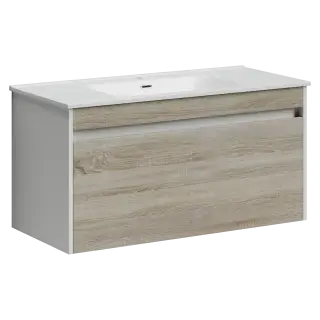 Тумба подвесная SANCOS Ум (Smart) 100x45x50 c двумя ящиками оснащенными доводчиками, дуб бардолино/белый, арт. SM100E