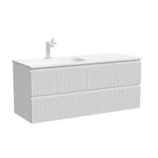 Тумба подвесная SANCOS Сноб Р (Snob R) левая 120x45x50 c двумя ящиками оснащенными доводчиками, Пыльная роза (Doha Soft), арт.SNR120LSM