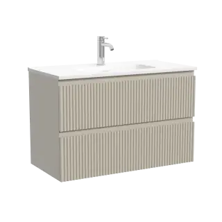 Тумба подвесная SANCOS Сноб Р (Snob R) 80x40x50 c двумя ящиками оснащенными доводчиками, Бежевый матовый (Beige Soft) арт.SNR80/39CE