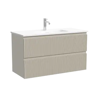 Тумба подвесная SANCOS Сноб Р (Snob R) 90x40x50 c двумя ящиками оснащенными доводчиками, Бежевый матовый (Beige Soft) арт.SNR90/39CE
