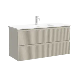 Тумба подвесная SANCOS Сноб Р (Snob R) 100x40x50 c двумя ящиками оснащенными доводчиками, Бежевый матовый (Beige Soft) арт.SNR100/39CE
