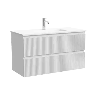 Тумба подвесная SANCOS Сноб Р (Snob R) 90x40x50 c двумя ящиками оснащенными доводчиками, Белый матовый (Bianco) арт.SNR90/39W