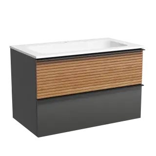 Тумба подвесная SANCOS Дельта (Delta) 80x45x50 c двумя ящиками оснащенными доводчиками, дуб красный/графит, арт. DL80GR