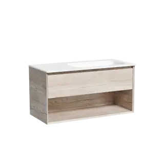 Тумба подвесная SANCOS Натура 1.0 (Nature 1.0) правая, 100x45x50, c одним ящиком оснащенным доводчиками скрытого монтажа и открытой нишей, Дуб галифакс натуральный, арт. MR1.0100REG