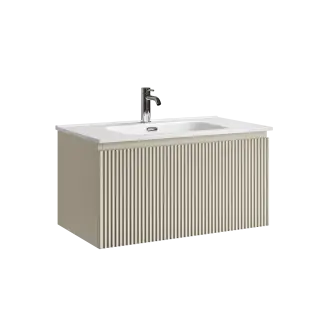 Тумба подвесная SANCOS Сноб Р 1.0 (Snob R 1.0) 80x45x40 c одним ящиком оснащенным доводчиками, Бежевый матовый (Beige Soft) арт.SNR1.080CE